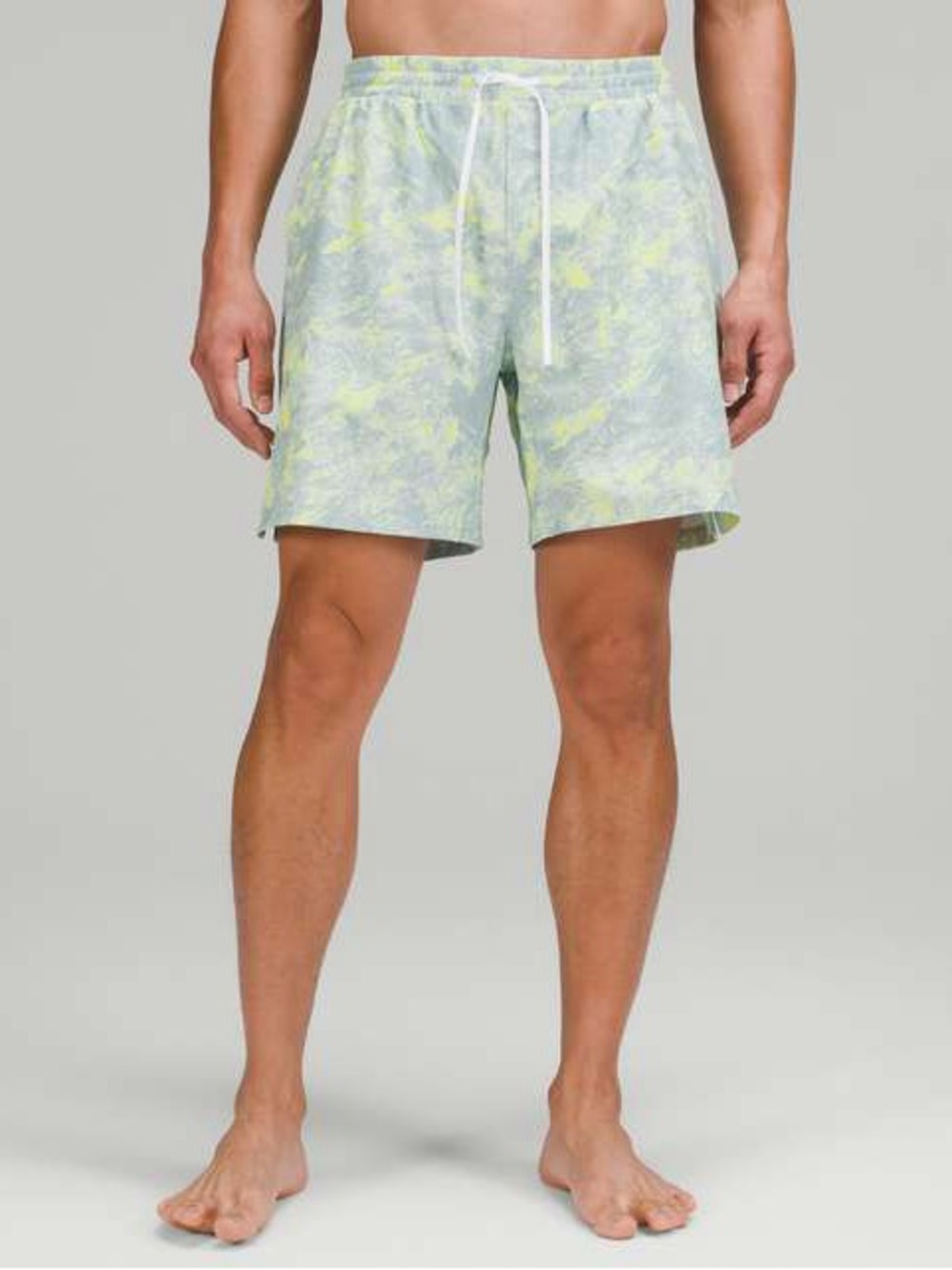 Lululemon Pool Short 7" in a Washed Marble Alpine White Electric Lemon Multi